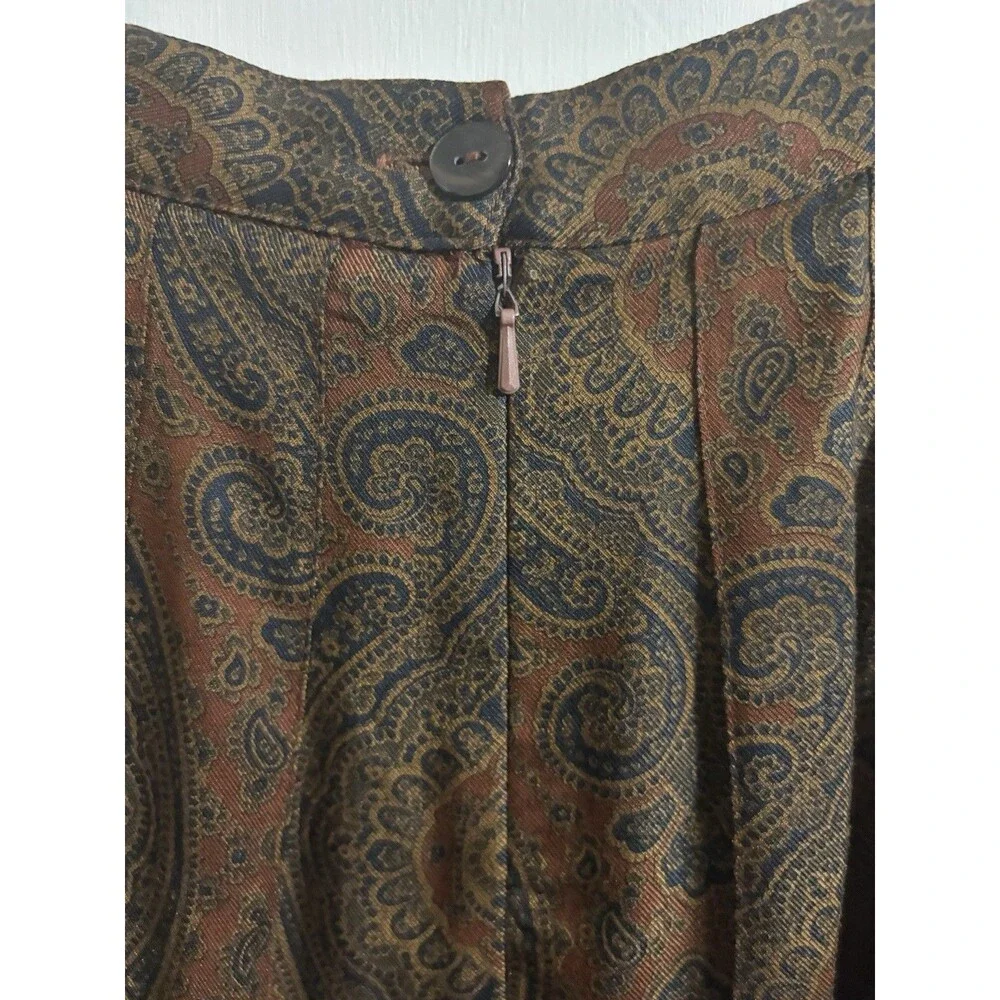 Vintage‎ Ann Taylor Paisley Rayon Maxi Skirt Brown Gold Size 8 Pleated Boho 90s